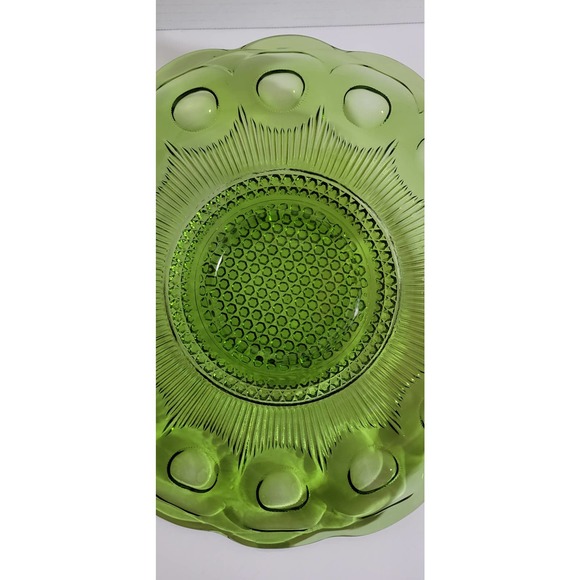 Vintage Glass Plate Bartlett Collins Manhattan St Genevieve Green Thumbprint 11" - Picture 2 of 9